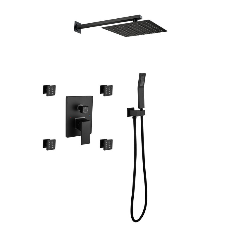 Shower System, 10-Inch Full Body Shower System With Body Jets, Square Rainfall Shower
