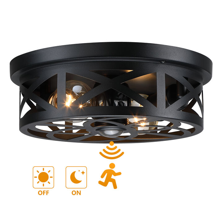 10.94" Modern 2-Light Motion Sensor Outdoor Flush Mount Light
