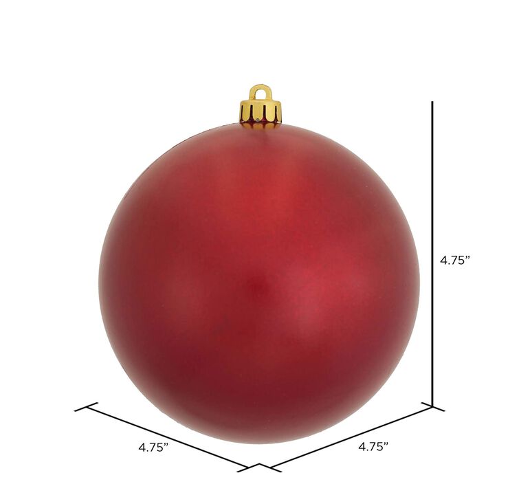 Vickerman 4.75 Candy Finish Shatterproof Christmas Ball Ornament, UV Resistant with Drilled Cap, 4 per Bag, Red