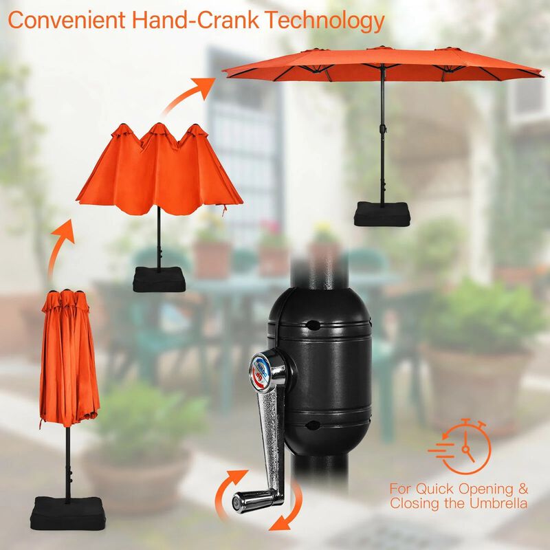 Mondawe 15 Feet Double-Sided Twin Patio Umbrella with Crank and Base image number 4