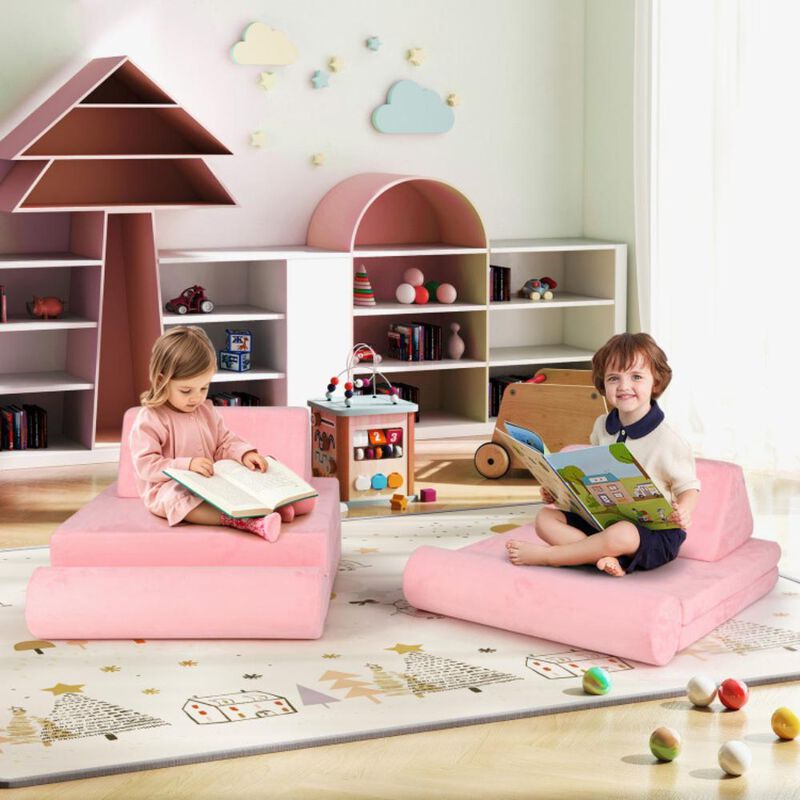Hivvago Kids Play Couch Foam Building Fort Play Set with Suede Cover