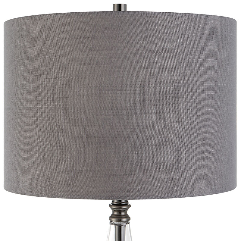 29 Inch Metal Table Lamp, Cone Shaped Glass Base, Silver, Gray-Benzara