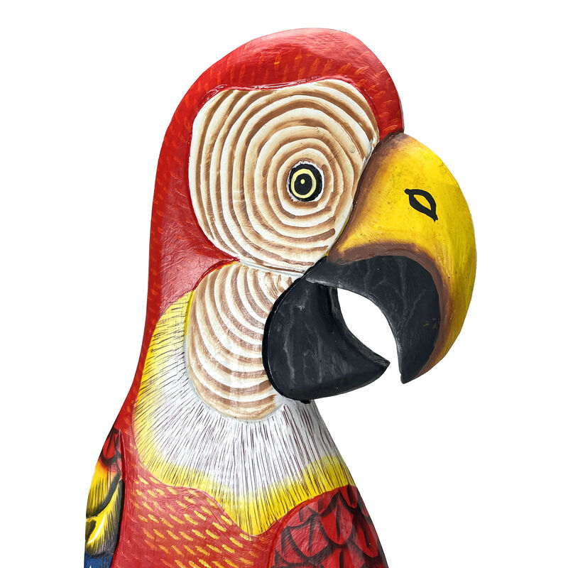 Wood Parrot Wall Decor 38" Hand-Carved Macaw Sculpture Tropical Bird Art image number 2