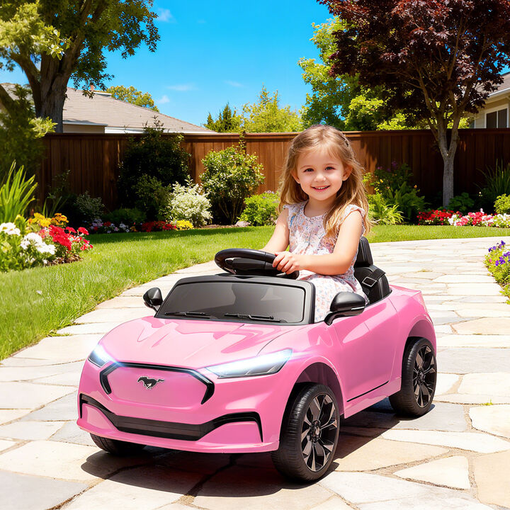 BreeBe 12V Kids Ride On Car, Licensed Ford Mustang Mach-E Electric Car with Remote Control, LED Light, Music