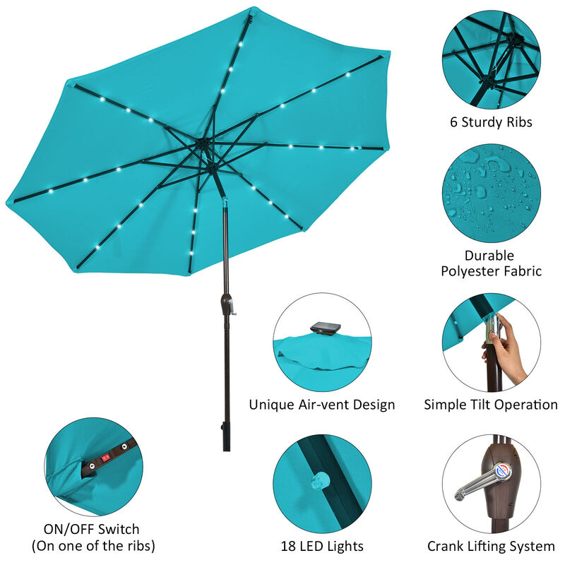 Solar Light Patio Umbrella &ndash; Outdoor Sun Shade with LED Illumination