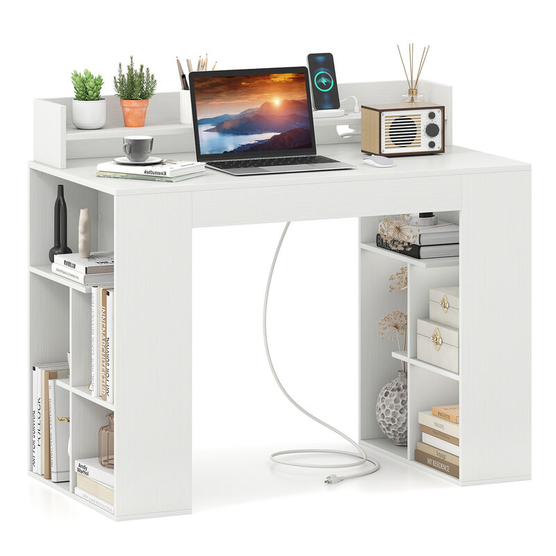 Computer Desk with Power Outlets and 2 Bookcases for Home Office or Study Room