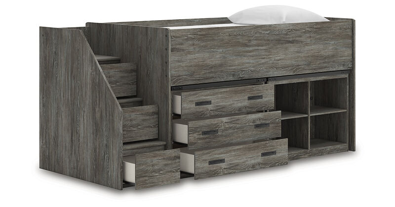 Frandern Twin Loft Bed with Bookcase and Drawer Storage image number 2
