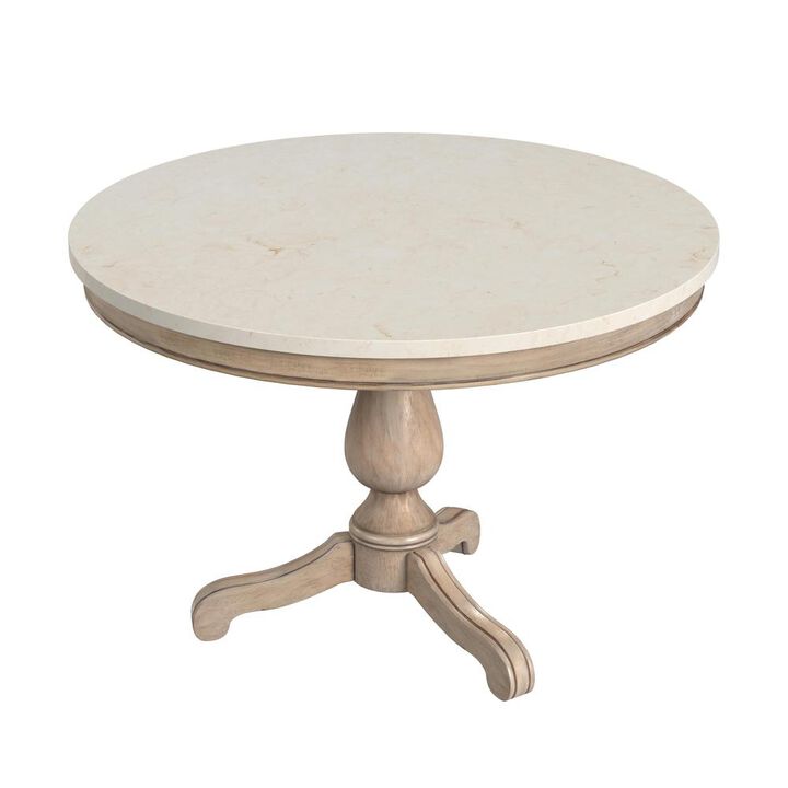 Butler Specialty Danielle 44 Round Pedestal Marble top Dining Table, Tan/Beige