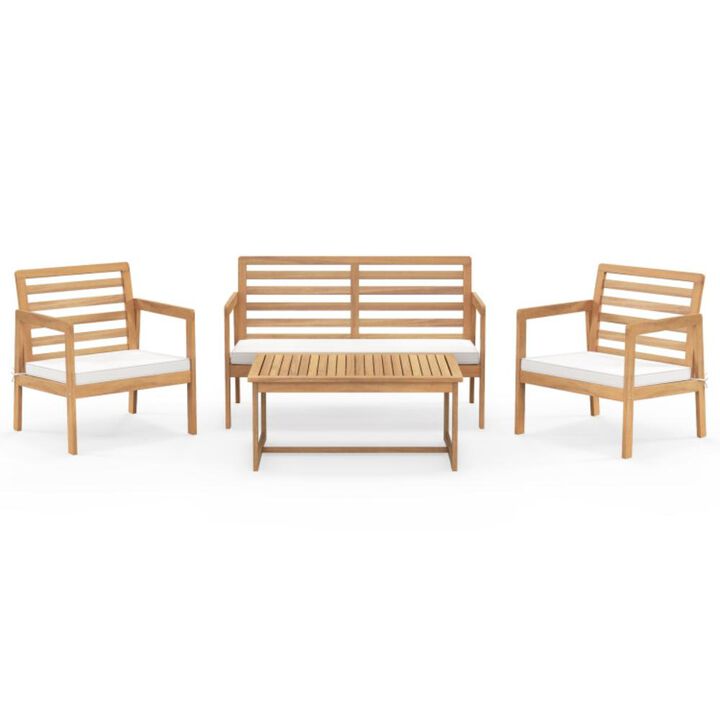 Hivvago 4 Piece Wood Patio Conversation Set with 2 Armchairs and Coffee Table