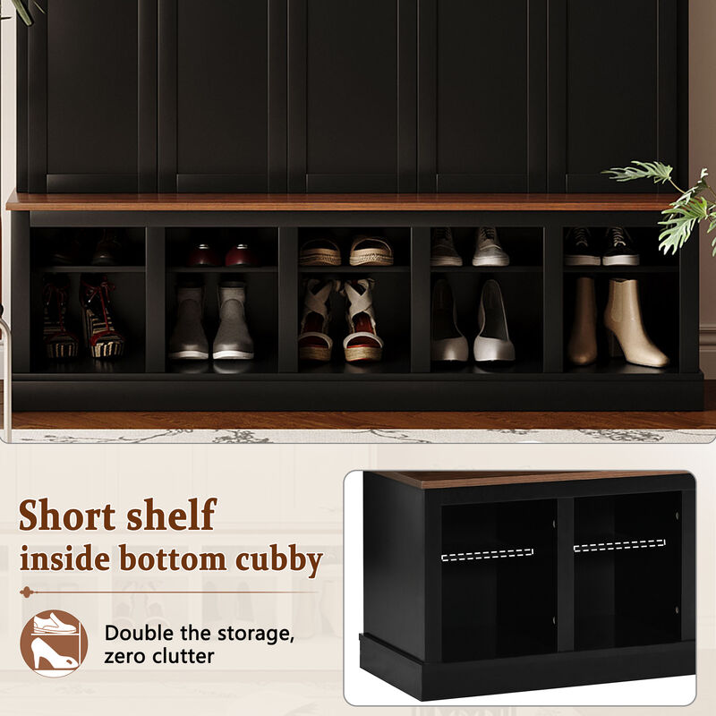 Merax All-in-One Hallway Organizer with 3 Closed Lockers, Inner Hooks & Hanging Rods Hall Tree image number 4