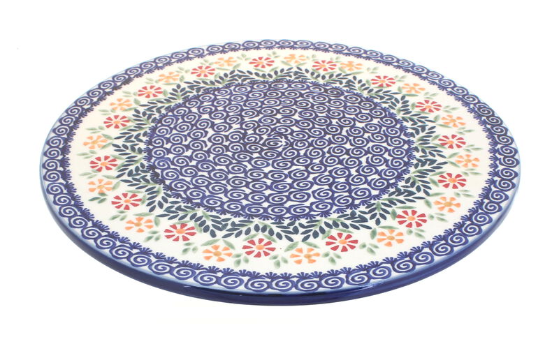 Blue Rose Polish Pottery Red Poppy Round Cutting Board