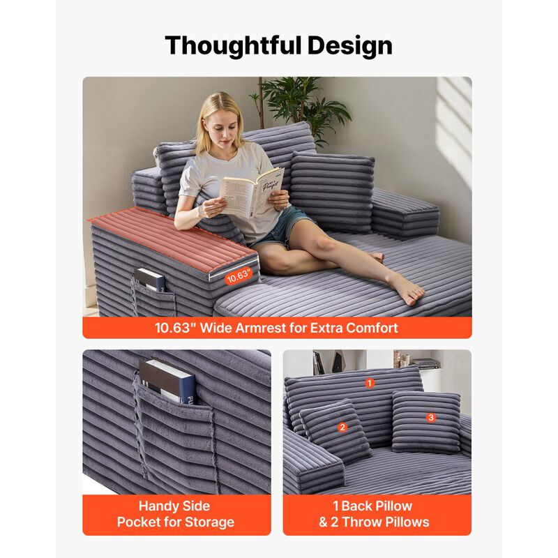 Boneless Chaise Lounge Chair, Oversized Upholstered Reading Sofa with Pillows image number 3