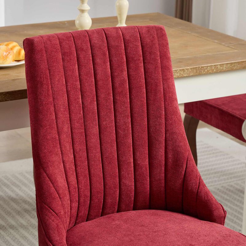 Whisen 2-Piece 25inch Dining Chairs, Rayon Linen Upholstered Channel Tufted with Curved Solid Wood Legs for Kitchen Dining Room image number 5