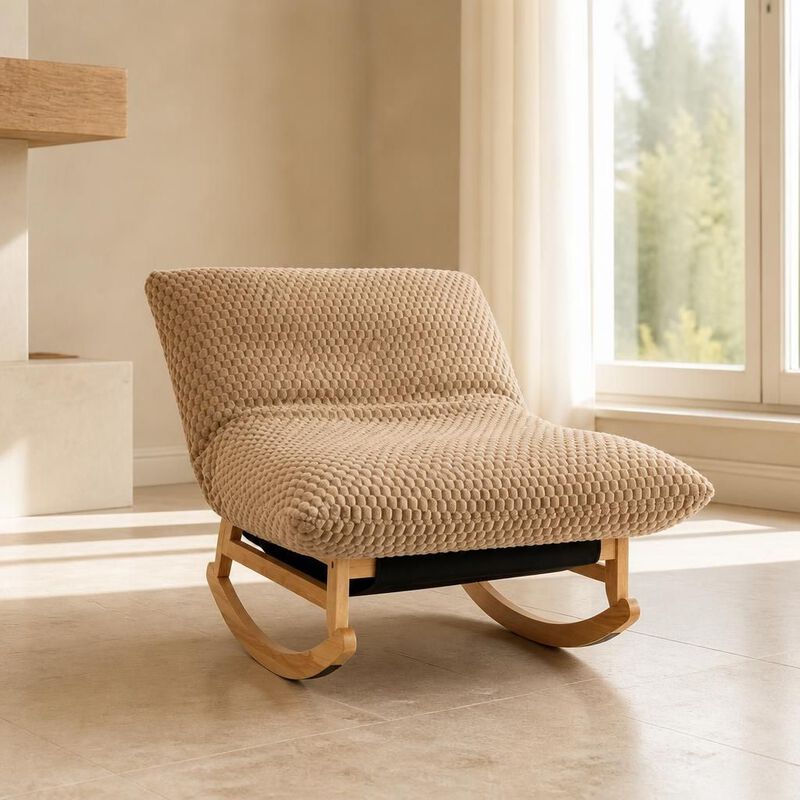 GOODSILO Armless Bean Bag Rocking Chair with Solid Wood Frame, Casual Single Lazy Sofa with Backrest for Living Room and Bedroom Seating image number 2