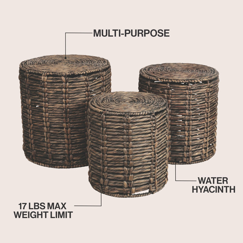 Zaria Coastal Bohemian Handwoven Water Hyacinth Nesting Round Accent Table (Set of 3) image number 2