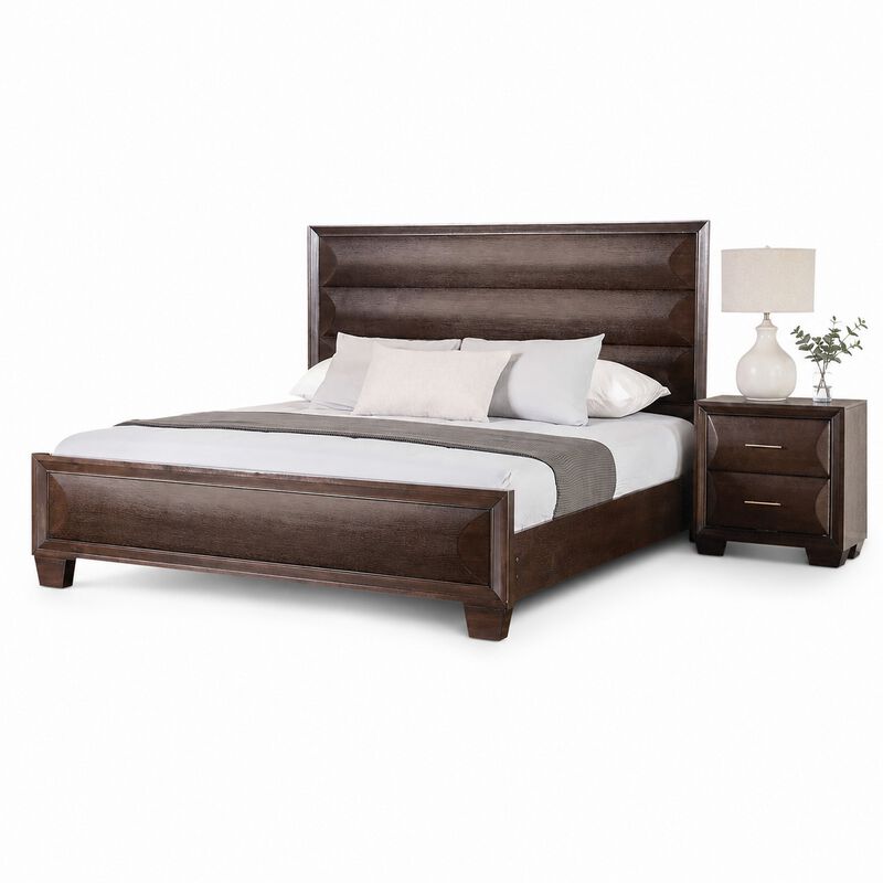 Queen Bedroom Set, Espresso Brown, Gold Wood, 2 Piece Set with Nightstand image number 0