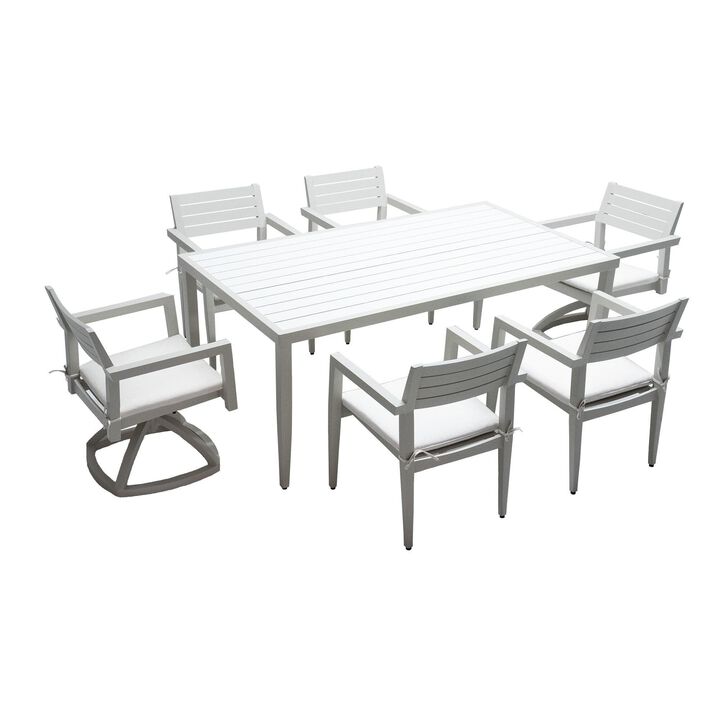 MONDAWE 7-Piece Modern Patio Dining Set with 4 Dining Chairs & 2 Swivel Rockers and Two-tone Table Top Rectangle Table