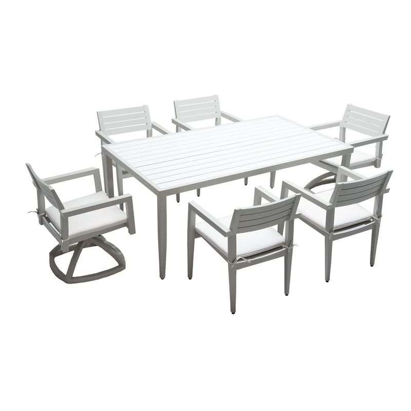 MONDAWE 7-Piece Modern Patio Dining Set with 4 Dining Chairs & 2 Swivel Rockers and Two-tone Table Top Rectangle Table image number 0