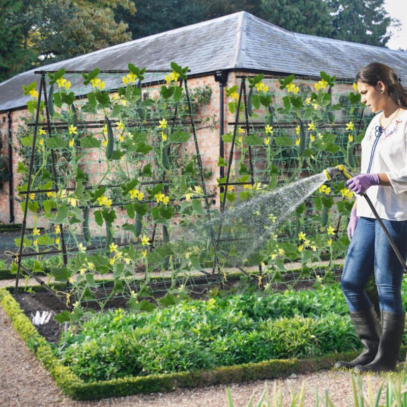 Hivvago A-Frame Garden Cucumber Trellis with Netting for Climbing Plants Outdoor