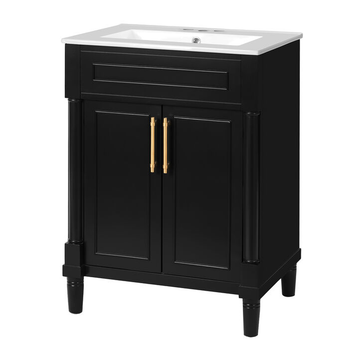 Merax Compact Bathroom Cabinet with Integrated Sink, Spacious Storage, Adjustable Shelf