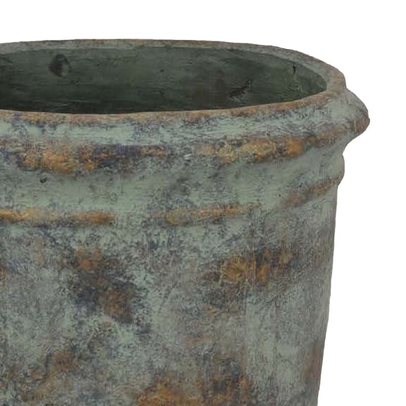 Kasa Accent Planter, Green Terracotta, Subtle Mottled Texture, 16 Inch - Benzara