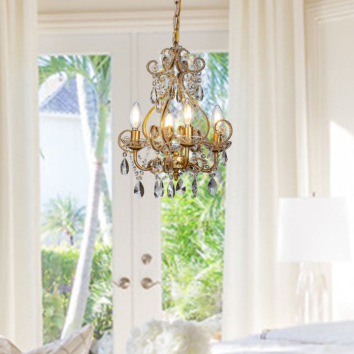 4-Light 16" Glam Tierd Flush Mount With Crystal Accents