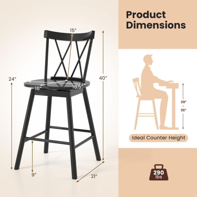 Hivvago Set of 2 Windsor Bar Stool with Ergonomic Backrest and Footrests