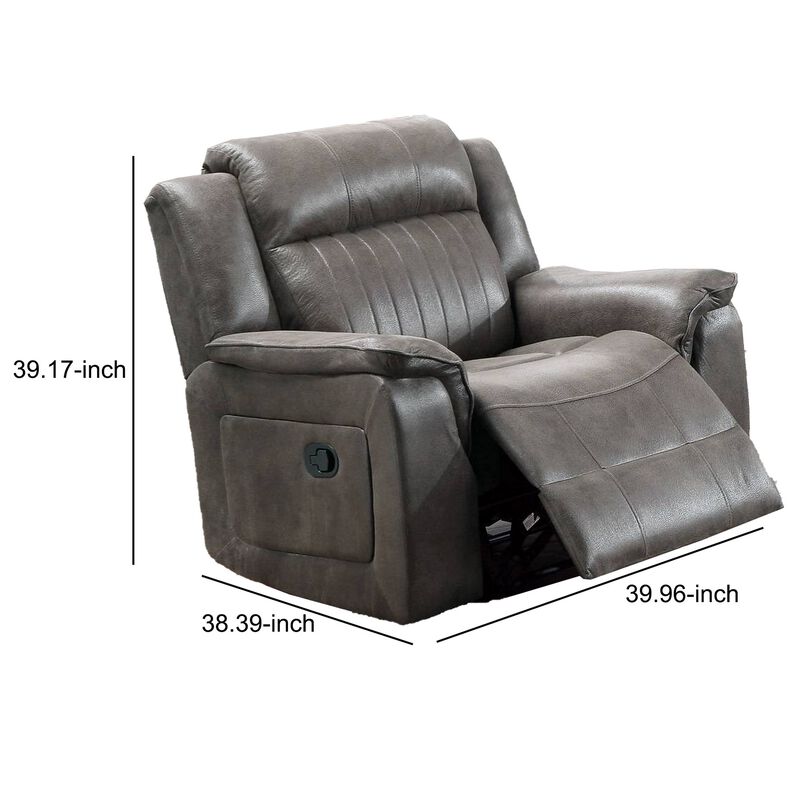 Fabric Manual Recliner Chair with Pillow Top Arms, Gray-Benzara
