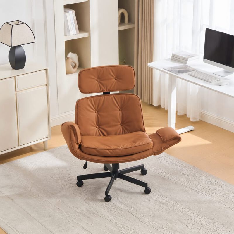 GOODSILO Cross-Legged Swivel Task Chair with Adjustable Armrests, Wheels, Removable Headrest for Home, Office, Makeup, Gaming Use image number 2