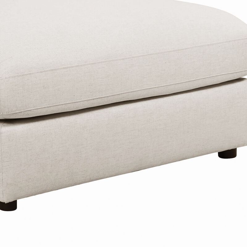 Fabric Upholstered Wooden Ottoman with Loose Cushion Seat and Small Feet, Beige-Benzara