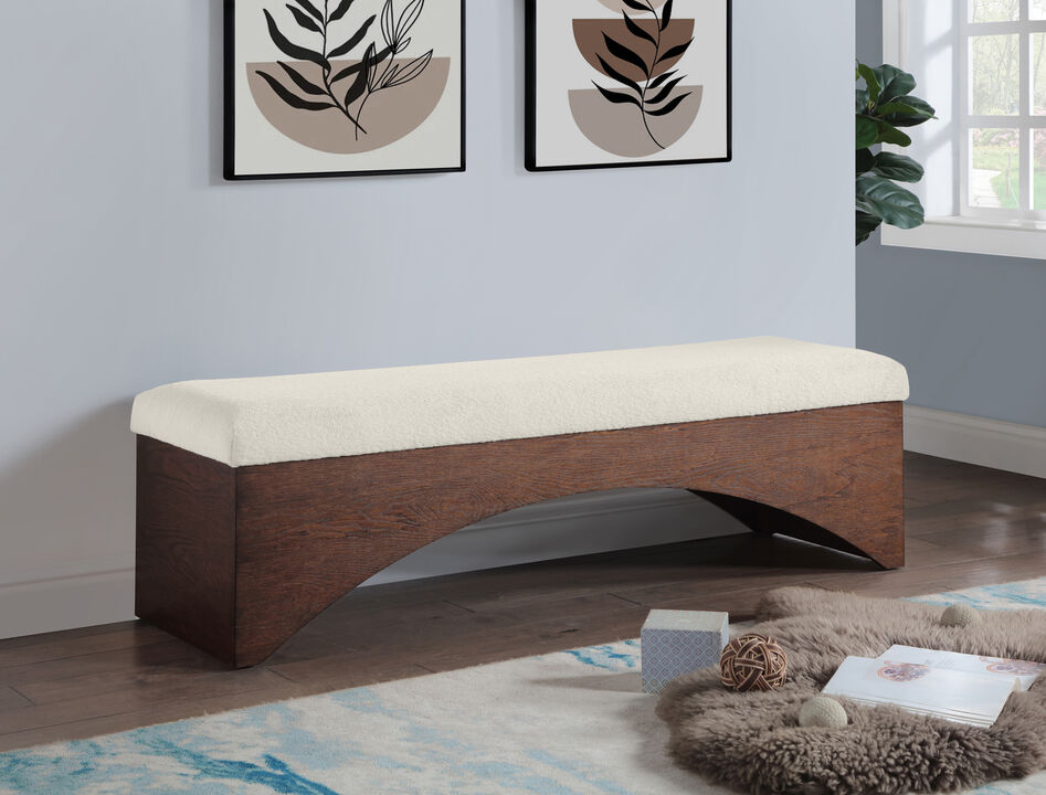 Meridian Furniture Lawson Cream Velour Fur Fabric Bench