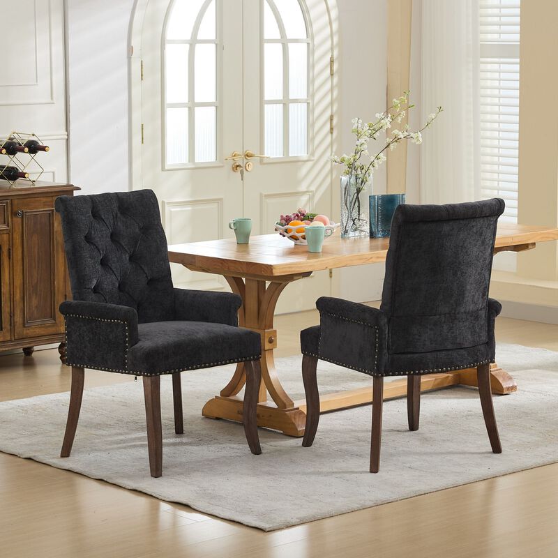 Upholstered Chenille Fabric Accent Dining Chair, Elegant Tufted Club Dining & Kitchen Armchair image number 2
