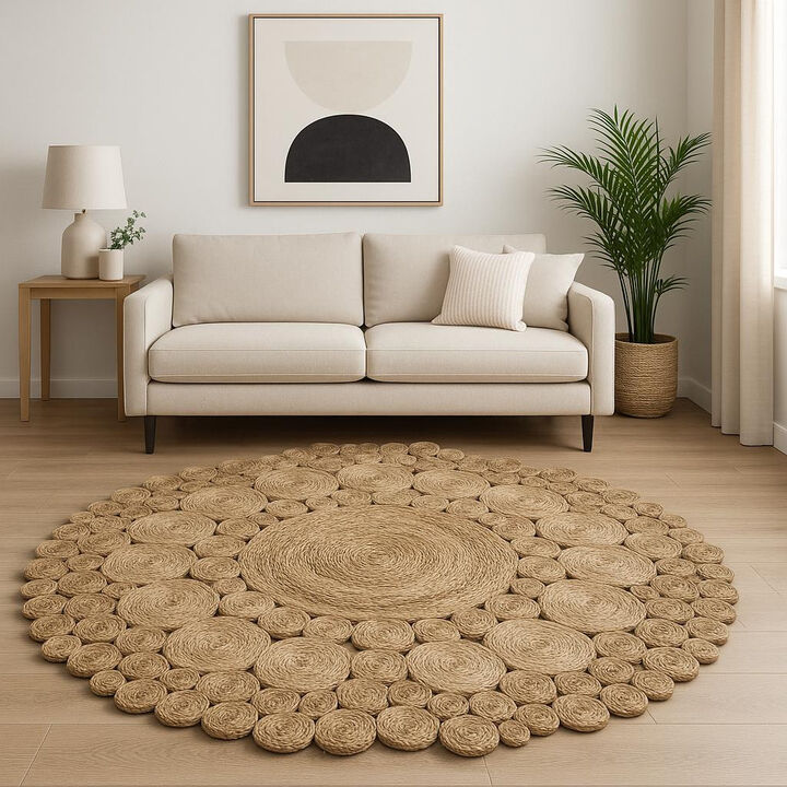 HomeRoots Jute Abstract Geometric Hand Braided Area Rug