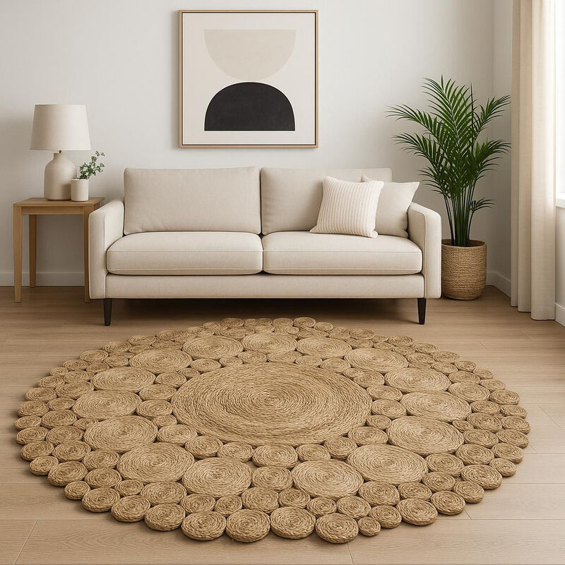HomeRoots Jute Abstract Geometric Hand Braided Area Rug image number 1