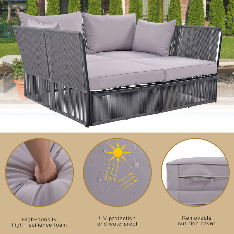 Merax  Outdoor Sunbed and Coffee Table Set Patio  Lounger Loveseat Daybed