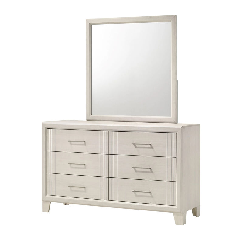Charie Wide Dresser and Mirror Set, 6 Spacious Drawers, Tapered Legs, White Wood image number 2