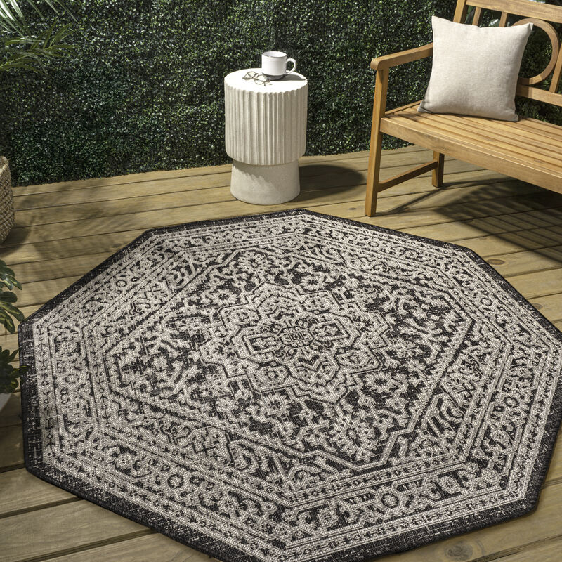 Sinjuri Medallion Textured Weave Octagon Indoor/Outdoor Area Rug