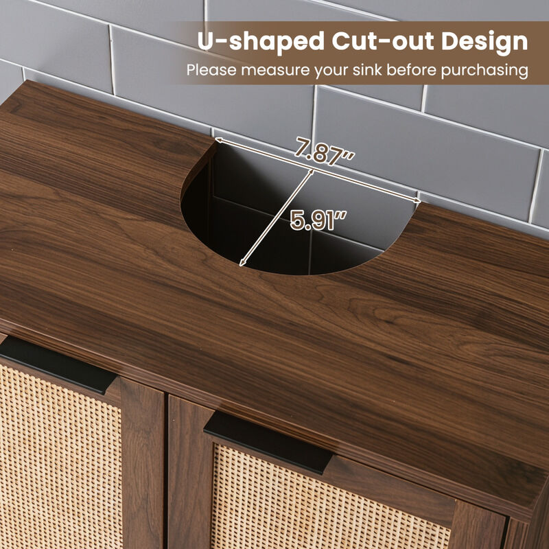 Modern Bathroom Vanity Cabinet with Rattan Doors and Cut-Out image number 6