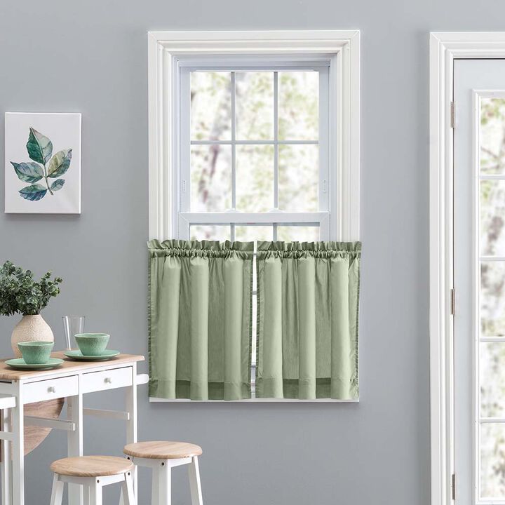 Ellis Stacey 1.5" Rod Pocket Fabric Solid Color Window Tailored Tier Pair 56"x45" Sage