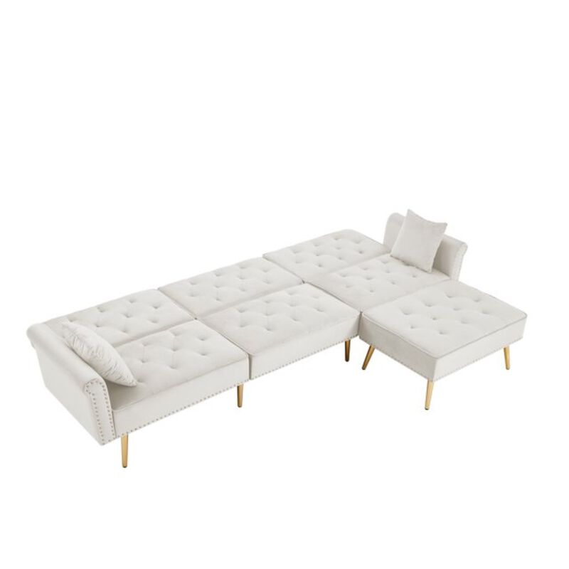 Olympia Bay, Inc. - Modern Velvet Upholstered Reversible Sectional Sofa Bed; L-Shaped Couch with Movable Ottoman