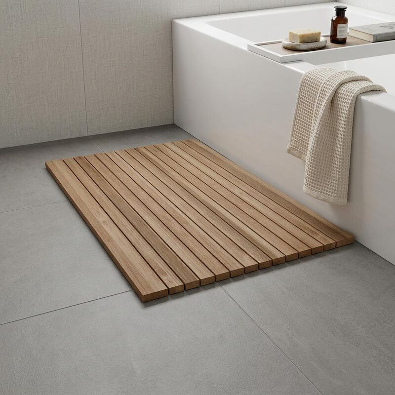 HomeRoots Natural Teak 20" Square Shower Mat image number 1