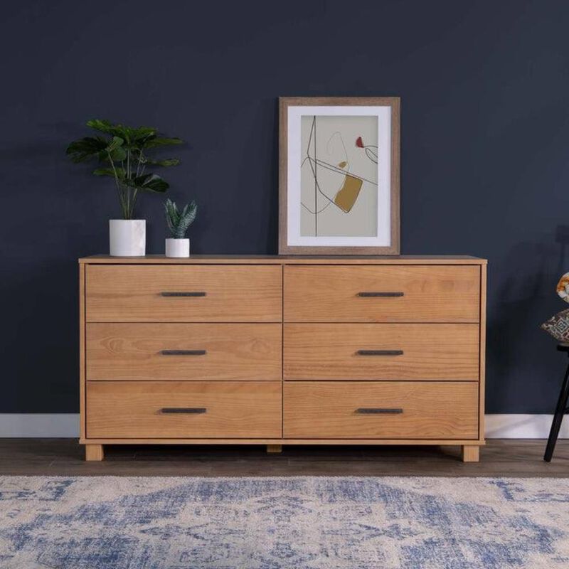 Hivvago Modern Farmhouse Solid Wood 6 Drawer Double Dresser in Light Brown Finish