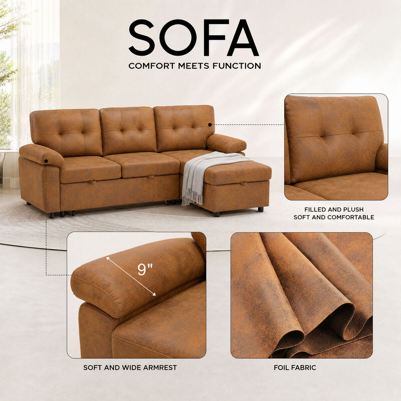TATEUS  L-Shaped Pull-Out Sectional Sofa image number 6