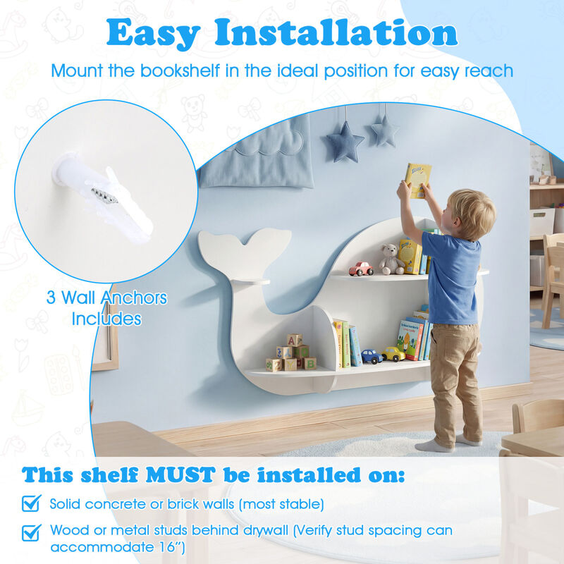 Wall Mounted Dolphin Shelves for Kids Room Storage and Decor-White image number 6