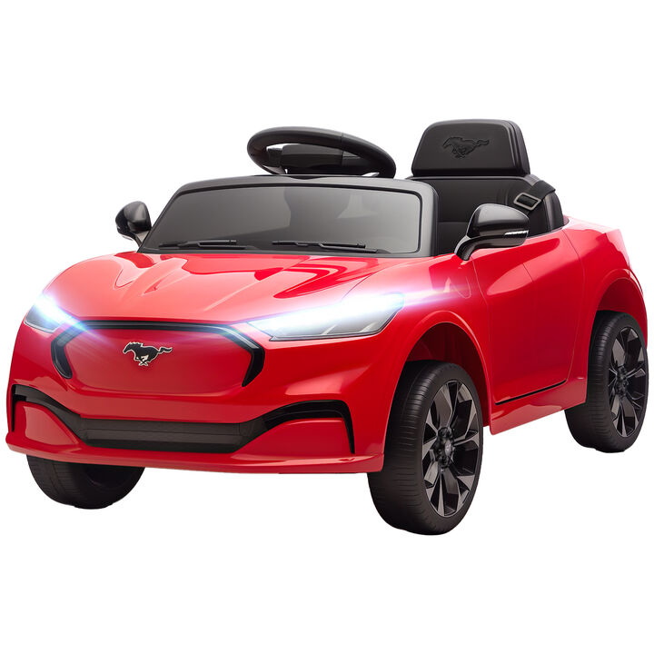 BreeBe 12V Kids Ride On Car, Licensed Ford Mustang Mach-E Electric Car with Remote Control, LED Light, Music