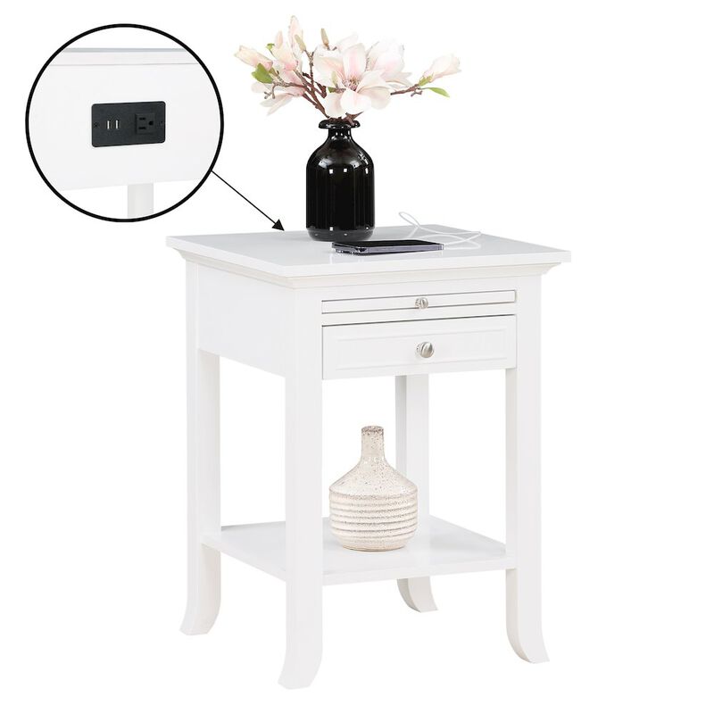 Convenience Concepts 1 Drawer End Table with Charging Station and Pull-Out Shelf