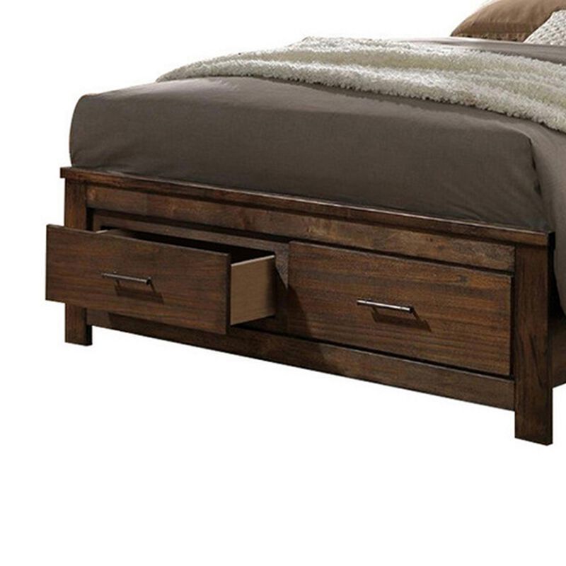 Enchanting Wooden Queen Bed With Display And Storage Drawers, Oak Finish-Benzara image number 2