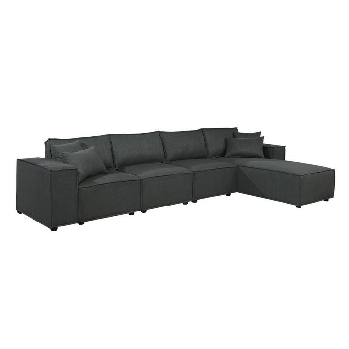 Kode 132 Inch Modular Sofa with Reversible Chaise and Pillows, Dark Gray-Benzara