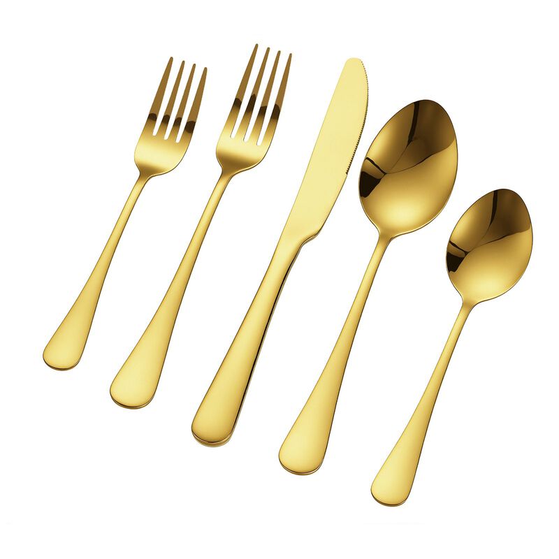 60-Piece Flatware Set for 12, Stainless Steel Cutlery with Knife Fork Spoon, Mirror Polished-Gold image number 7