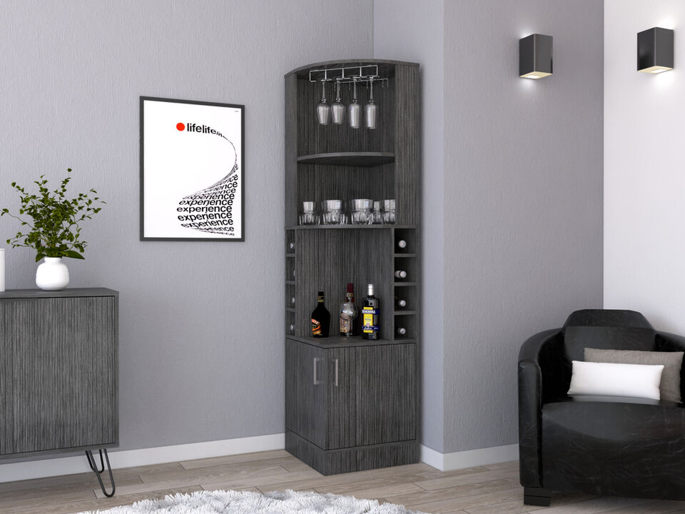 DEPOT E-SHOP Egina Corner Bar Cabinet, Two External Shelves, Smokey Oak